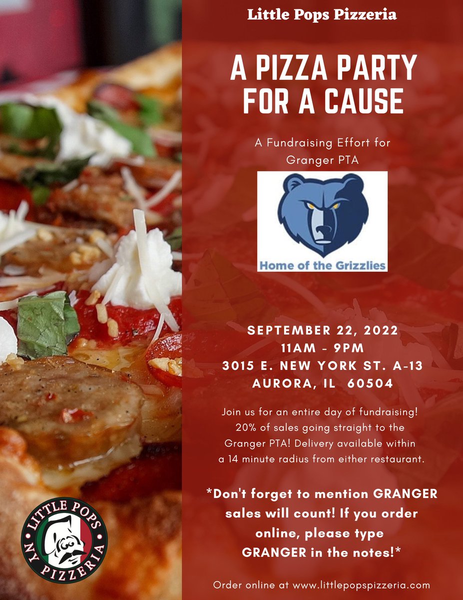 Take a night off from cooking and support Granger on 9/22/22!  🍕🍕🍕 Don't forget to mention Granger when you order!

<a href="/GrangerSign/">The Granger Sign</a> <a href="/allandavenport/">Allan Davenport</a> <a href="/GrangerIPSD204/">GrangerMiddleSchool</a>