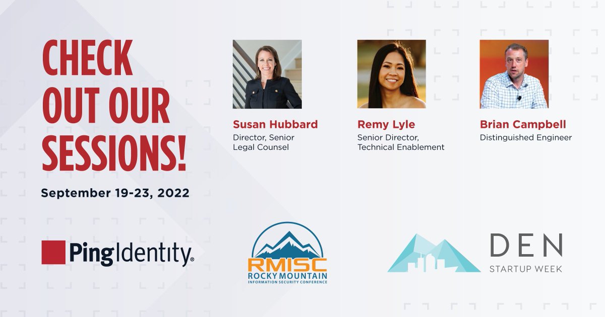 📣 Calling fellow Denverites! If you're going to @DENStartupWeek or <a href="/The_RMISC/">Rocky Mountain Information Security Conference</a> this week, then check out these informative sessions with our extraordinary Ping Identians! #DENStartupWeek #RMISC