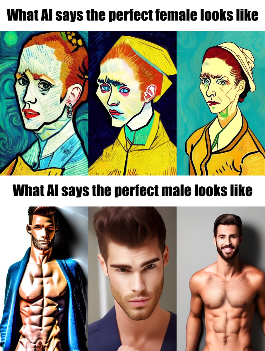 G1ngerB's tweet photo. these are all on the same settings the only difference is "Male" vs "Female" in the command. #AI still needs a lot of work lol https://t.co/eOa75hpZB3