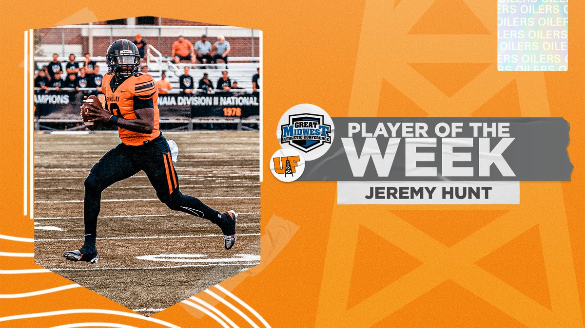 Jeremy Hunt earns the G-MAC Offensive Player of the Week after the Oilers pick up their first win of the season!

He completed 16-of-25 passes for 232 yards and four touchdowns against Southwest Baptist.

🏈:athletics.findlay.edu/sports/fball/2…