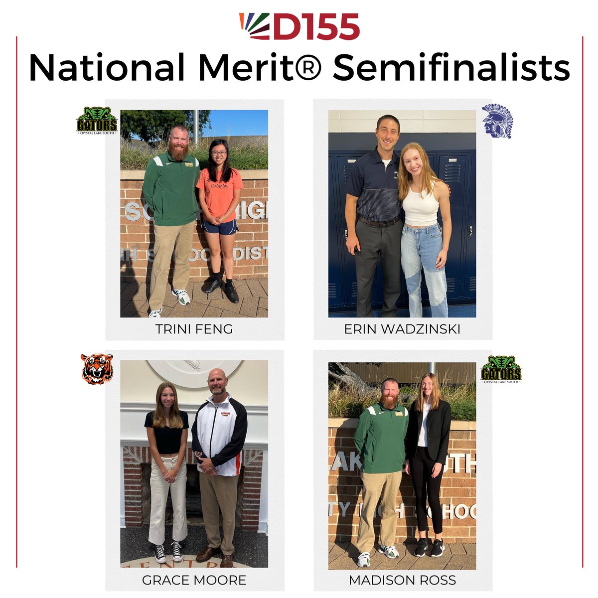 CHSD155's tweet photo. CONGRATULATIONS! 🎊 We are proud to announce that four D155 students were named 2023 National Merit® Semifinalists. These semifinalists represent less than one percent of U.S. high school seniors and are the highest-scoring students in each state. #D155Inspire https://t.co/RdfZzJYKfV
