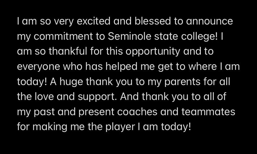 AnnaGre23696022's tweet photo. I’m so excited to announce my commitment to Seminole State College! I can’t thank @SeminoleStateSB enough for this amazing opportunity! Go raiders!! https://t.co/ggR1gxCT27