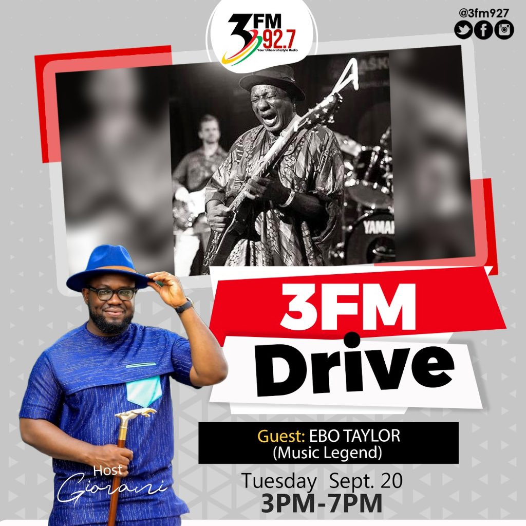 GiovaniCaleb's tweet photo. Tomorrow on the #3FMDrive, will be the turn of Musical icon and a pioneer of the genre AfroBeat and AfroFunk, Ebo Taylor who joins us after wrapping up his US tour at age 86. 

@3fm927  #afrobeat #music https://t.co/bPeRYHB9zF