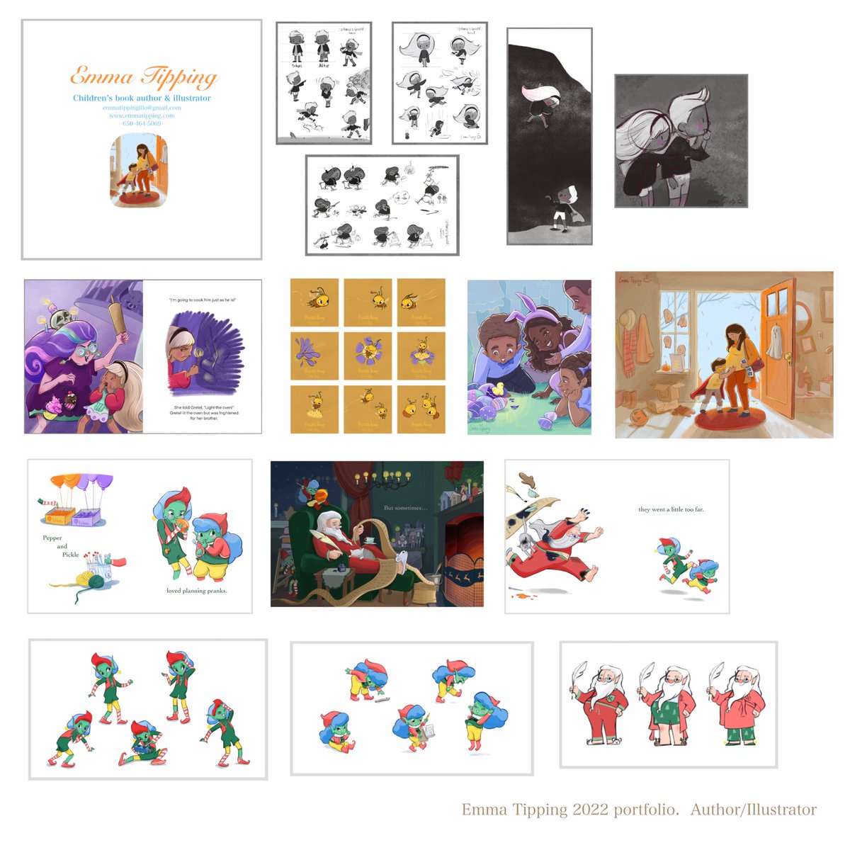 EmmaTippingInk's tweet photo. Attended @SCBWI San Fran’s Golden Gate conference this weekend. Amazing to connect with so many illustrators, writers and book makers. This are some pieces from the portfolio I showed. Got some positive &amp; helpful feedback! https://t.co/s7akE1xpoJ