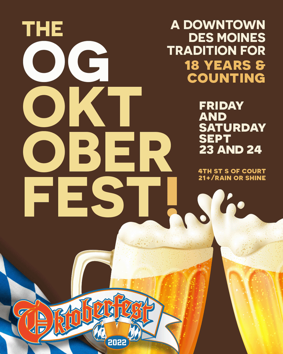 KXnO1063's tweet photo. We've got a few tickets for Des Moines' OG Oktoberfest celebration this weekend! Hit us here with why you deserve them and you can win! https://t.co/0qgLNR46yV