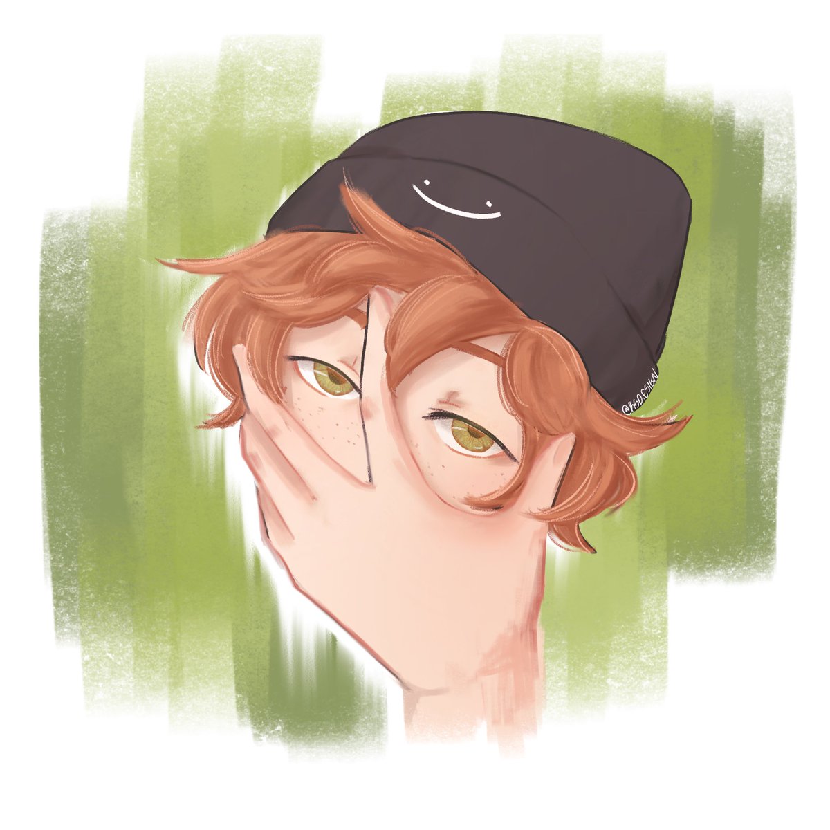 hat freckles 1boy male focus solo looking at viewer black headwear  illustration images