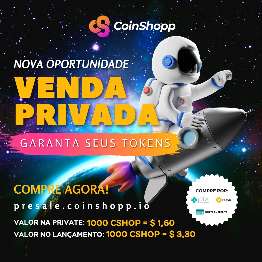 coinshoppio's tweet photo. A venda privada disponível!
Compre com 50% de desconto. 🤑
Os tokens vendidos na private estarão 100% disponíveis para sacar pra sua carteira no lançamento da V2
Informe corretamente o n° da carteira para saque dos tokens.
Compre em: https://t.co/qrvw9GZFFp
#coinshopp #cshop https://t.co/YmcOSXe6nF