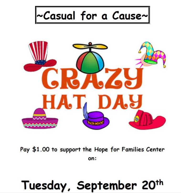 <a href="/OMS_Connected/">Oslo Middle School</a> Casual for a Cause!!! Tomorrow, Tuesday, September 20th is Crazy Hat Day! For $1.00 you can ROCK your Crazy Hat. <a href="/CraigKinsley1/">Craig K</a> <a href="/MrBrown_Civics/">Ken Brown</a> <a href="/teachmehow2alge/">teachmehowtoAlGE</a> @KBaysura @SDIRC_SUP <a href="/Bass_SDIRC/">Scott Bass</a> @IRCSchools