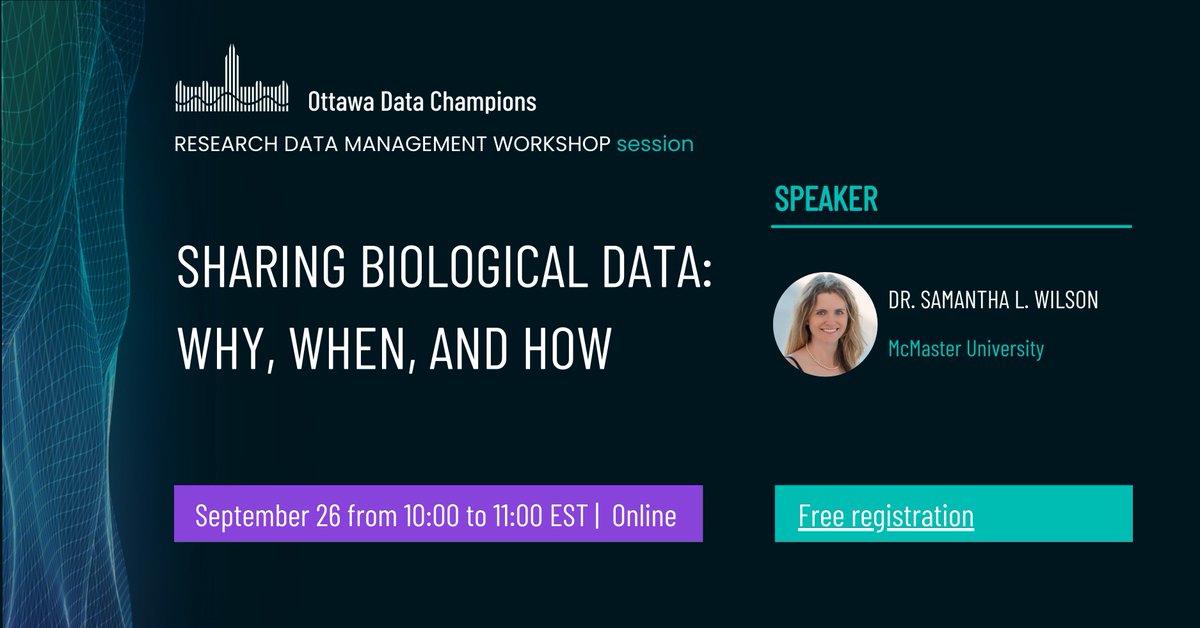 OHRI Journalology (@_journalology) on Twitter photo New workshop session alert!
<a href="/SamanthaLWilson/">Samantha L Wilson Bsky:SamanthaLWilson</a>
will discuss why, when, and how to share biological data, addressing the main issues to make your data as impactful as possible. Monday, September 26 at 10 am EST.
Free registration here 👉 uottawa-ca.zoom.us/meeting/regist… New workshop session alert!
<a href="/SamanthaLWilson/">Samantha L Wilson Bsky:SamanthaLWilson</a>
will discuss why, when, and how to share biological data, addressing the main issues to make your data as impactful as possible. Monday, September 26 at 10 am EST.
Free registration here 👉 uottawa-ca.zoom.us/meeting/regist…