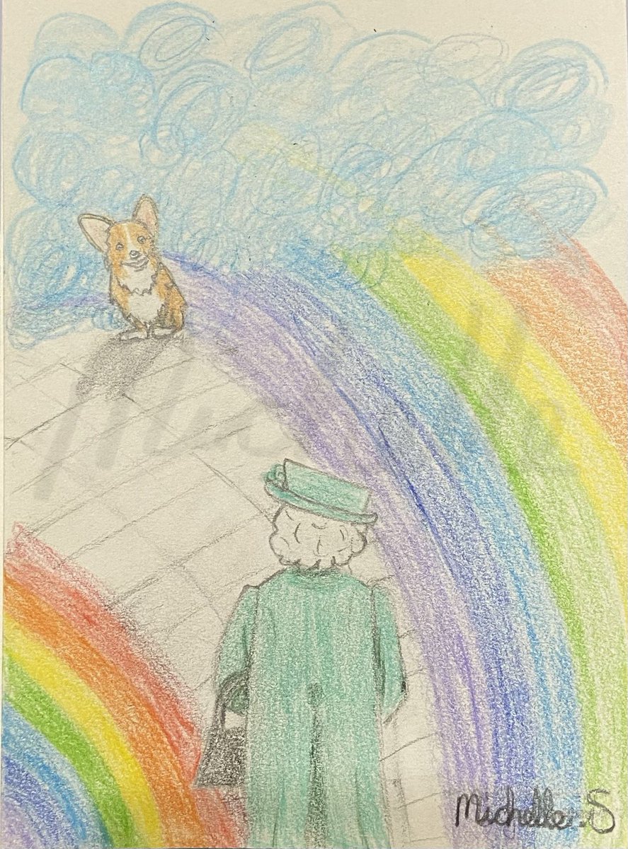 Catmic290181's tweet photo. Now over the Rainbow Bridge. Rest easy Ma’am #queensfuneral #corgis #QueensCorgis #RIPQueenElizabeth https://t.co/KTYcRGWDcP