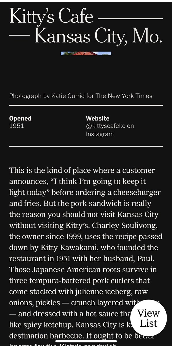 Lunch lines about to get longer: Kitty’s Cafe makes the NYT’s restaurant list for 2022, courtesy of <a href="/BrettEats/">Brett Anderson</a>: nytimes.com/interactive/20…