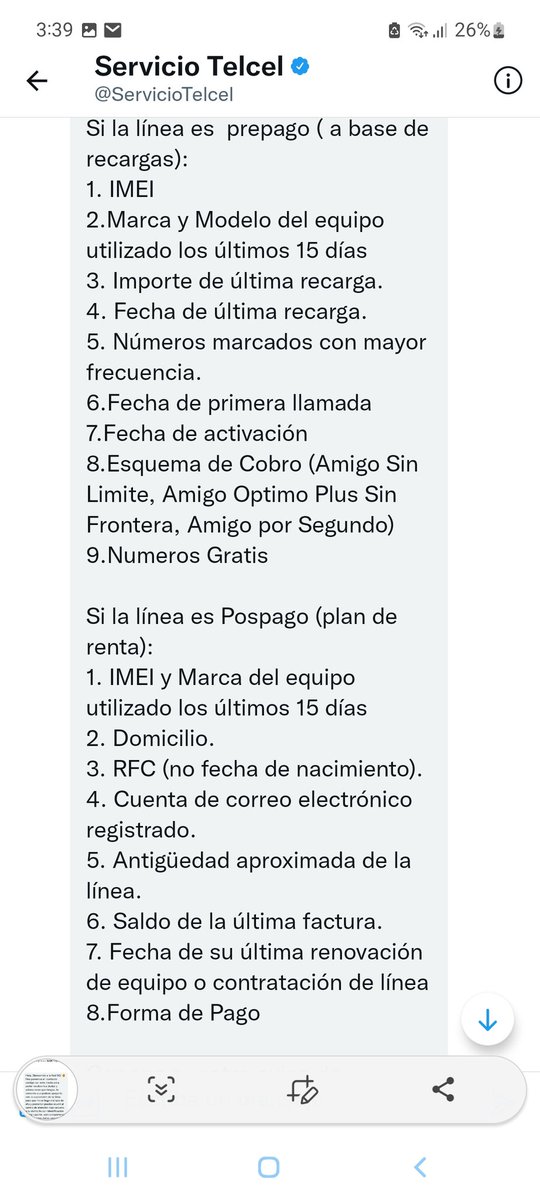 Hectorgon123's tweet photo. Me contactaron de @ServicioTelcel @Telcel y mandé la información solicitada pero ya no me respondieron. Adjunto conversación https://t.co/LBxw1ESOde