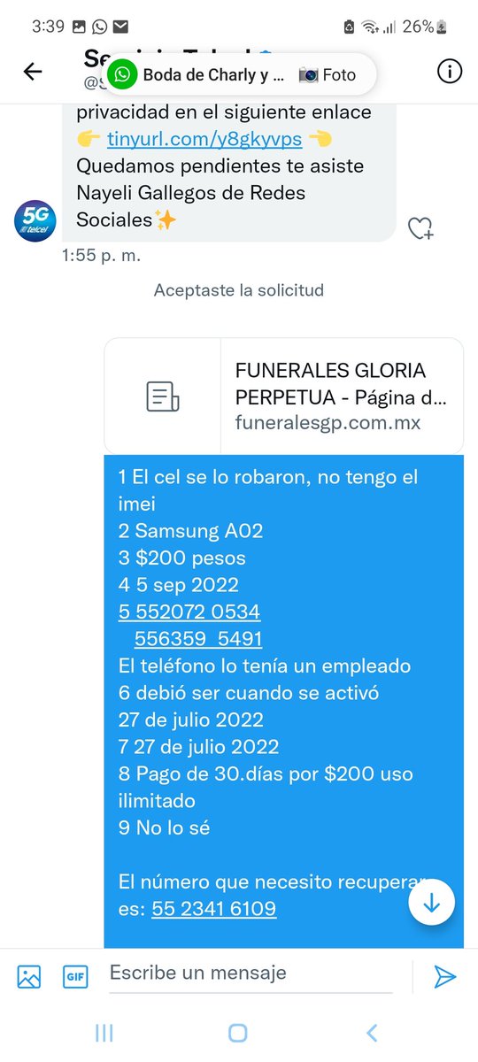 Hectorgon123's tweet photo. Me contactaron de @ServicioTelcel @Telcel y mandé la información solicitada pero ya no me respondieron. Adjunto conversación https://t.co/LBxw1ESOde
