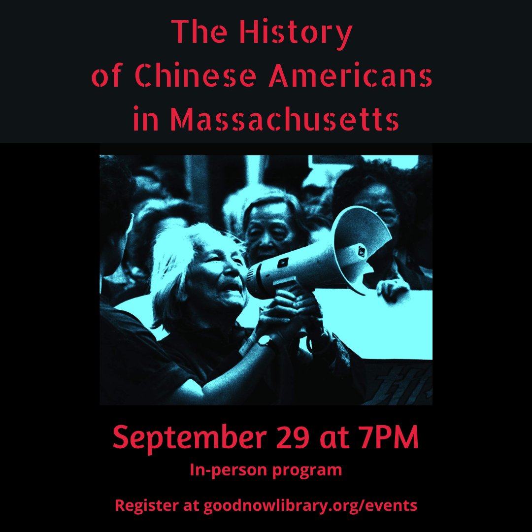 Join us on Thursday, Sept. 29, at 7PM for an in-person presentation on "The History of Chinese Americans in Massachusetts." Dr. Michael Liu, a lifelong activist and scholar of the Boston Chinatown community, will present a talk on the history of Chinese Americans in Massachusetts