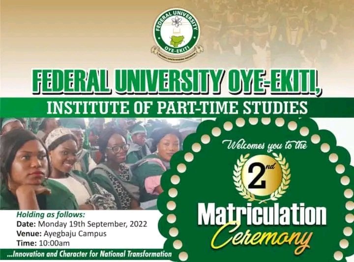 FuoyesugSenate's tweet photo. Congratulations to all newly matriculated Students of FUOYE Institute of Part-time Studies, we are wishing you a successful and fruitful stay on Campus.

Once again, congratulations 🎉 #fuoye @FUOYE_CAMCONECT @CotFuoye @fuoye_su https://t.co/VVi9PQ56UX