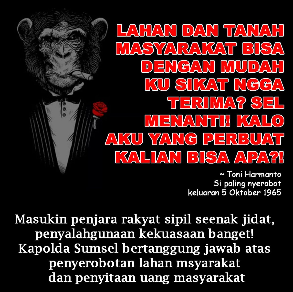 taufik_walker's tweet photo. Kapolda Sumsel gak beres, pemilik tanah sah malah diperas. Mafia tanah yang asli malah ditimang-timang! Cuan dari rakyat kurang pa gimana? #poldasumselmafiatanah
#copotkapoldasumsel
#ferdysambo
pinjol 
Bobo https://t.co/zvDMKarLm4