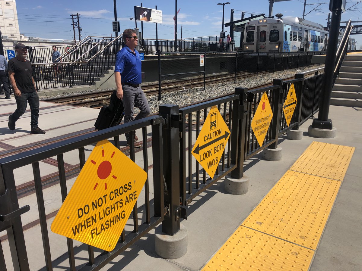 GreatDenTransit's tweet photo. As part of #RailSafetyWeek, we call on @RideRTD & #DenverTransitOperators to promise to place staff on station ped crossings during planned service disruptions to assist riders who have to ignore the warnings in order to get to the replacement bus shuttles. @USDOTFRA https://t.co/zrMxhR2sff