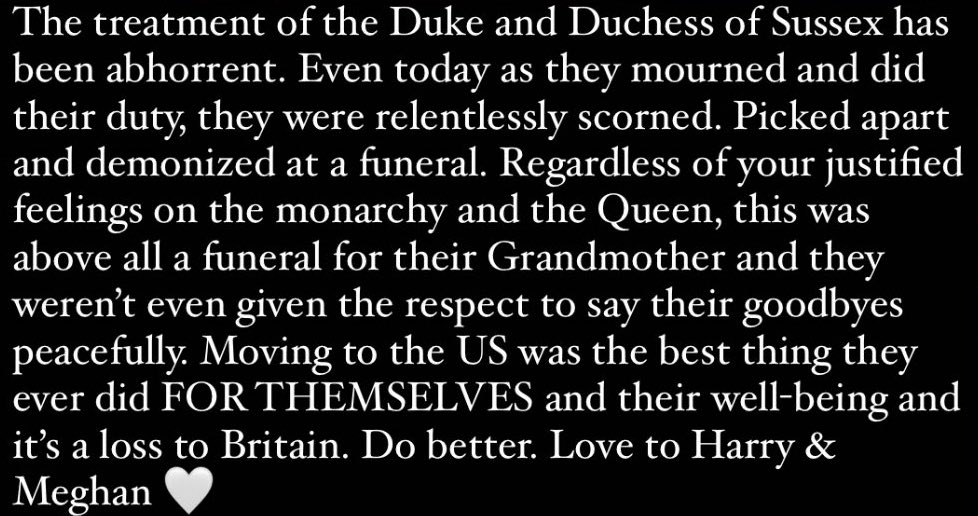 This is the only thing I have to say today about the Queen’s funeral and overall period of mourning. #PrinceHarryandMeghan
