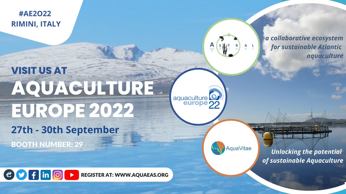 ASTRAL_H2020's tweet photo. The excitement is building for next week! 👀 

Our first in-person consortium meeting in Rimini, Italy 🇮🇹 AND we will be participating in #AquacultureEurope alongside our sister project @aquavitaeEU 🙌  27-30th September.

Come visit us at Booth Number📍 2️⃣9️⃣

#EAS @easaqua https://t.co/87eHakid2T