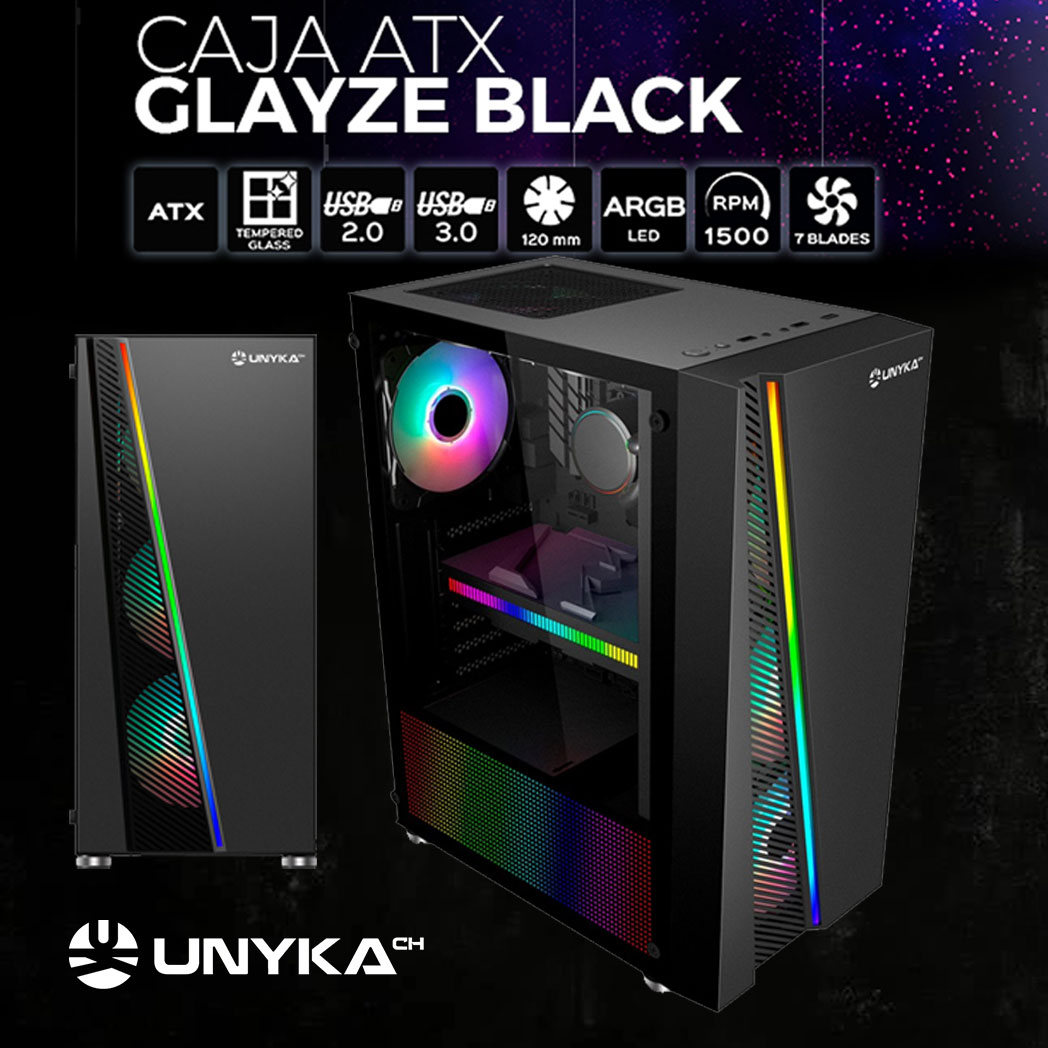 abctic's tweet photo. https://t.co/MfMsZwz31K

UNYKAch ATX Glayze Black Tower Negro
Sorprende por la luz ARGB frontal

La caja ATX GLAYZE nos sorprende por la luz ARGB frontal, a pesar de ser una caja gaming sencilla. Posee un ventilador RGB. https://t.co/Yt0aBr1Zi1
