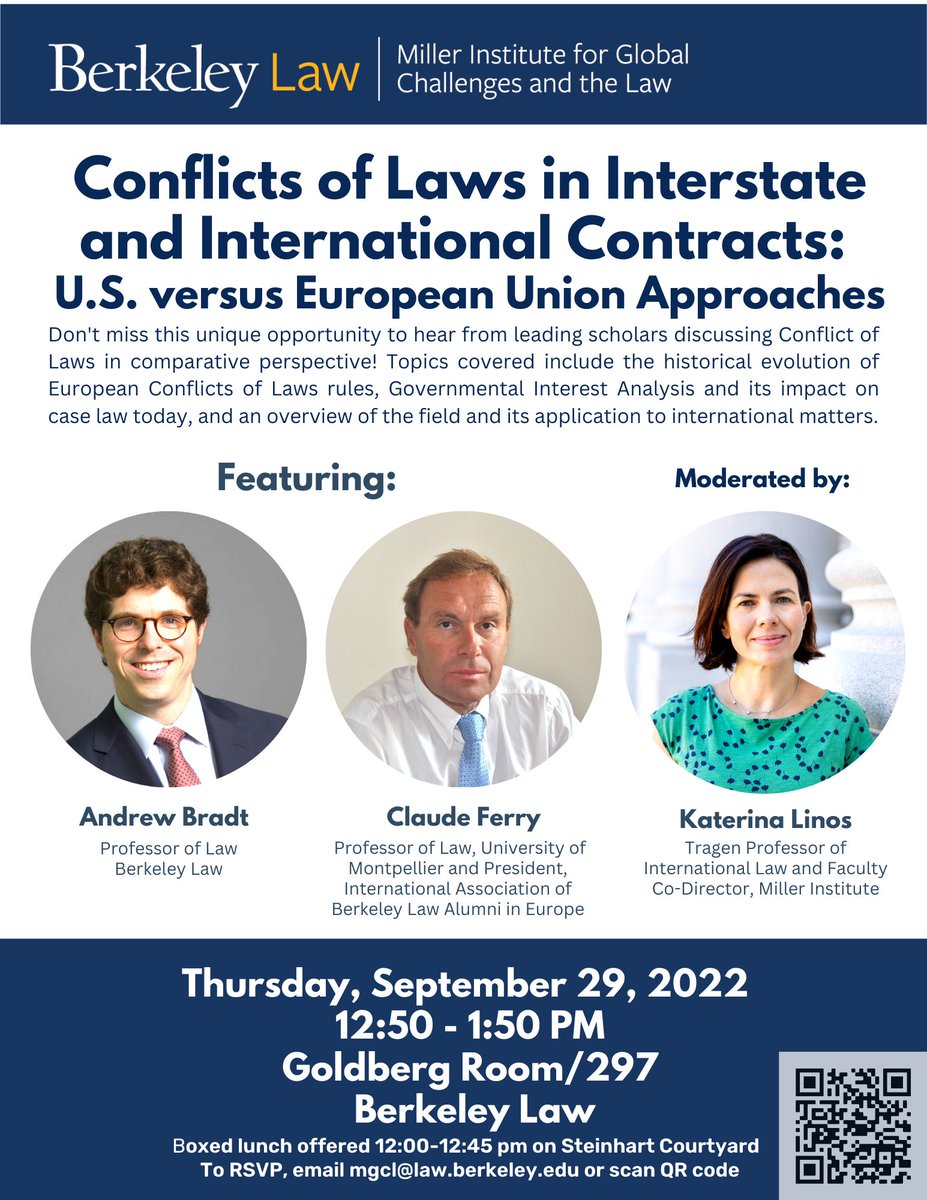Orly Serb (@orlyserb) on Twitter photo Don't miss Conflicts of Laws in Interstate and International Contracts : US versus European Union Approaches !
Pr. Claude Ferry, <a href="/Faculte_DSP_UM/">Faculté Droit et Science politique de Montpellier</a> <a href="/cde_montpellier/">Centre du Droit de l'entreprise</a>, France, and President, International Association of Berkeley Law Alumni in Europe <a href="/UCBerkeley/">UC Berkeley</a> Don't miss Conflicts of Laws in Interstate and International Contracts : US versus European Union Approaches !
Pr. Claude Ferry, <a href="/Faculte_DSP_UM/">Faculté Droit et Science politique de Montpellier</a> <a href="/cde_montpellier/">Centre du Droit de l'entreprise</a>, France, and President, International Association of Berkeley Law Alumni in Europe <a href="/UCBerkeley/">UC Berkeley</a>