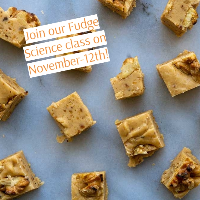 We've scheduled a next live Food Science class!
Just in time for the holidays, we'll dedicate a class to the hows and whys of making FUDGE! We'll make fudge (and you can join along) while discussing the science of fudge as well. Sign up here: eventbrite.com/e/lets-make-so…