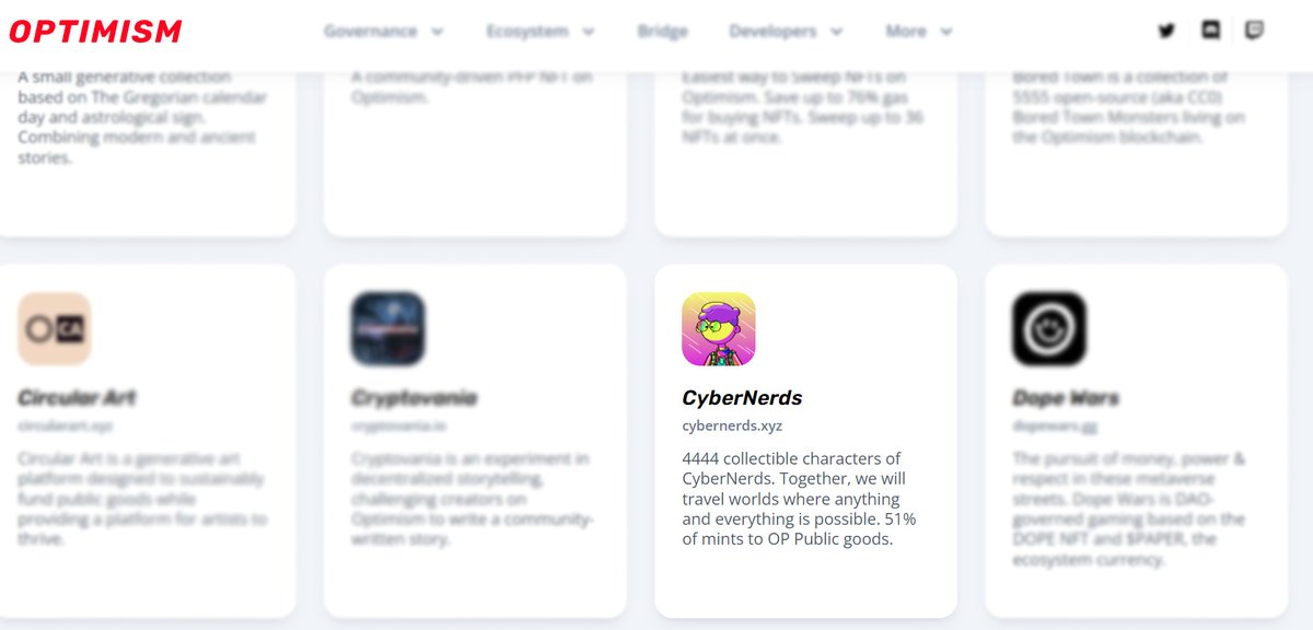 CyberNerdsOP's tweet photo. Hey everyone,  we are on @optimismFND official website 🌟✨🎊

Check it out! :
https://t.co/RftWiDw0un

Stay Optimistic🔴✨

#nftoptimism #optimismnft #cybernerds https://t.co/FqMZ6GNq8H