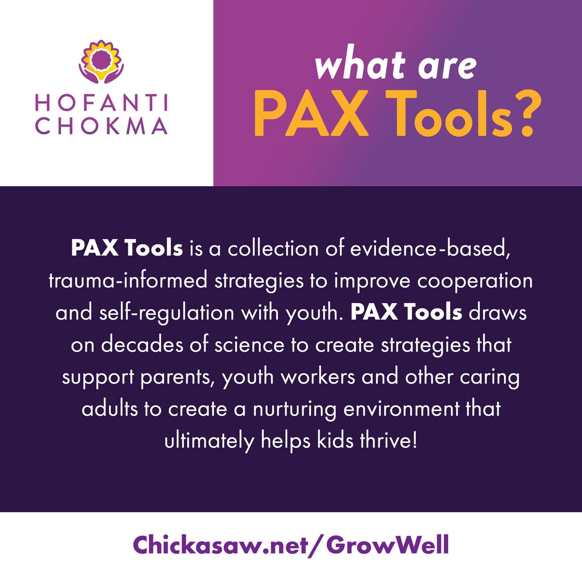 The Chickasaw Nation’s Hofanti Chokma “to grow well” program is offering FREE online workshops to help teach positive parenting tips from the PAX Tools series.