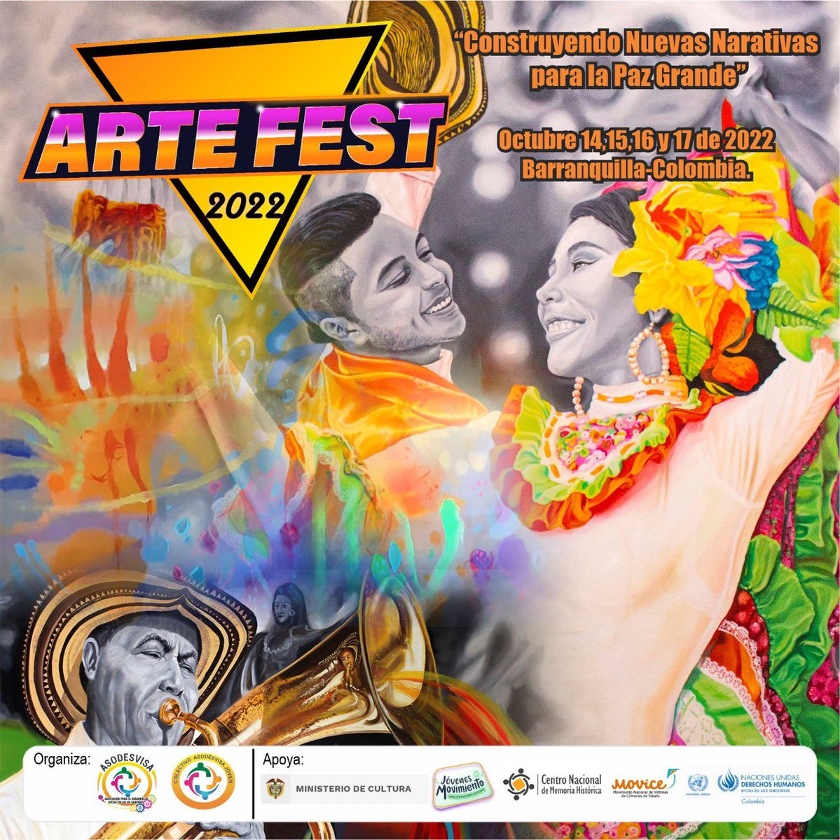 Movicecol's tweet photo. #Invitación 💌
El Movice capítulo #Atlántico y organizaciones aliadas invita a participar en el #ArteFest 2022 'Construyendo Nuevas Narrativas para La Paz Grande'. 🎭🕊️
📆 Días: 14, 15, 16 y 17 de octubre
🏛️ Lugar: Barranquilla, Atlántico https://t.co/c18wMwxaIE