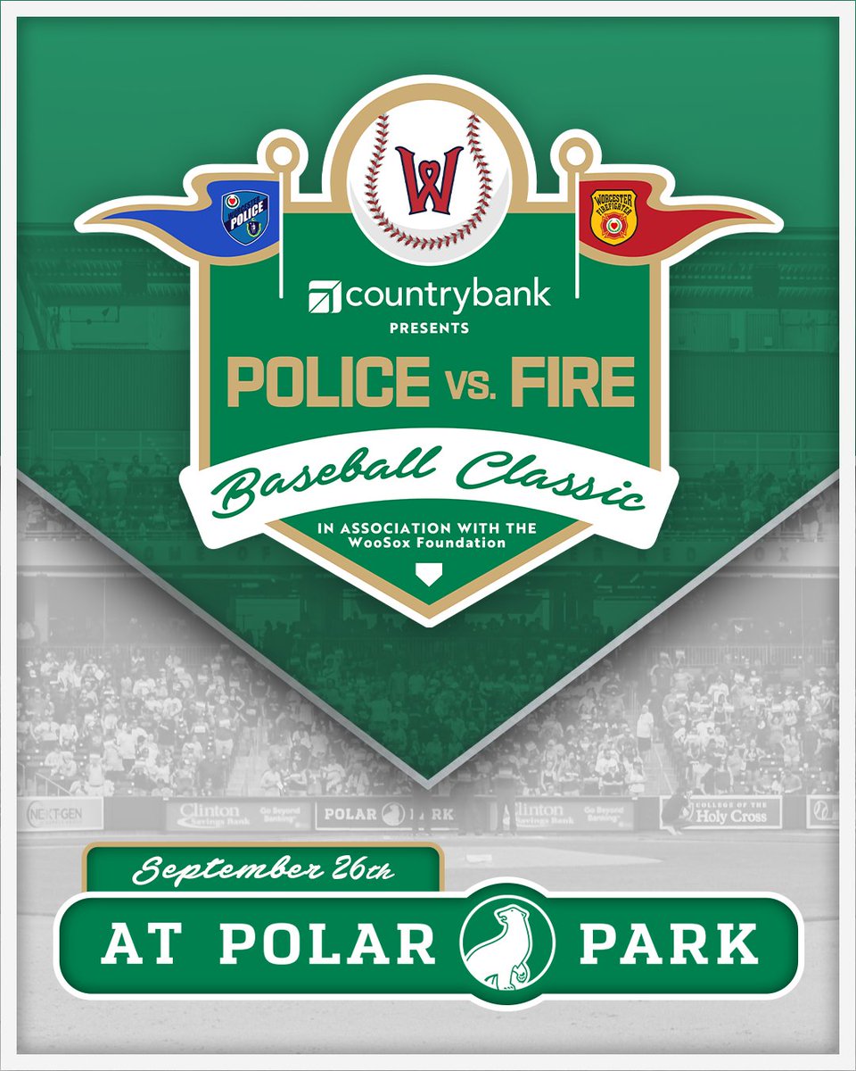 We're one week away from the Inaugural Police vs. Fire Baseball Classic presented by <a href="/Country_Bank/">Country Bank</a>! Get your tickets now to keep the baseball coming after our final WooSox homestand! All proceeds will benefit the Manny 267 Foundation.

🎟: polarpark.com/policefire