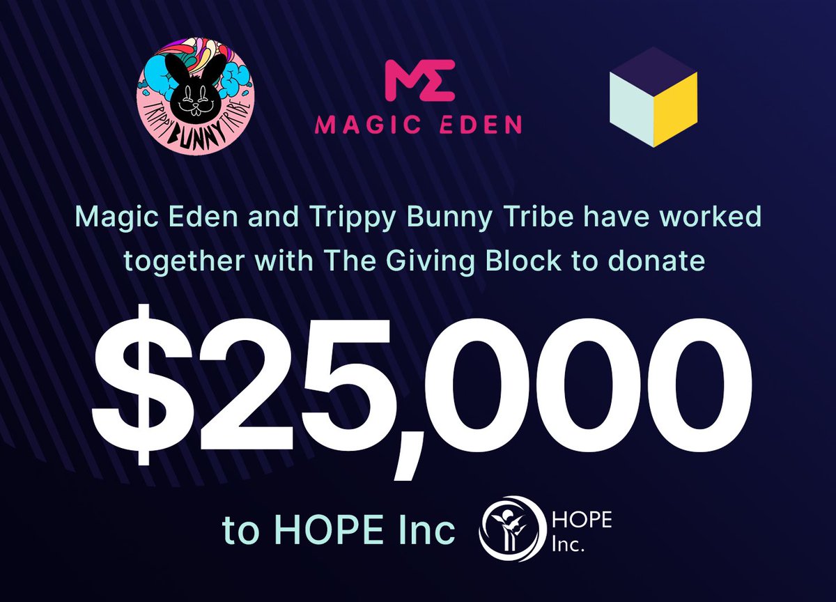 MagicEden's tweet image. We&apos;ve worked alongside @TrippyBunny_NFT and @TheGivingBlock to raise $25,000 USD for HOPE Inc. 

HOPE works to provide financial assistance and other important life skills for low-income single parents. Giving them a chance at a better life