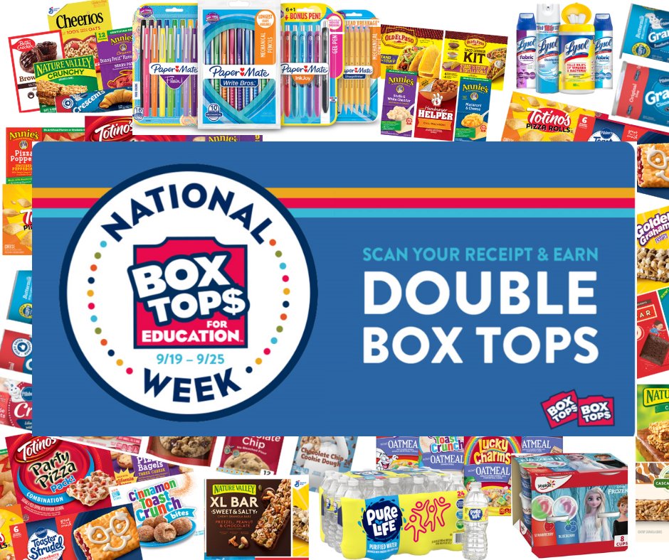 National Box Tops Week starts TODAY!!
For one week only, earn double Box Tops with your receipt scans now through September 25.