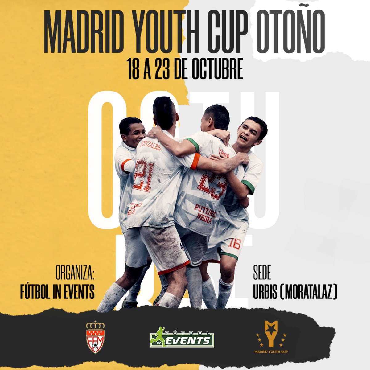 ¡Este 2022 estrenamos torneo! 

🏆 La <a href="/MadridYouthCup/">Madrid Youth Cup</a> Otoño se disputará del 18 al 23 de Octubre

🏟️ La sede principal será la Dehesa de Moratalaz 

📌 Organiza <a href="/futbolinevents/">Futbol In Events</a>