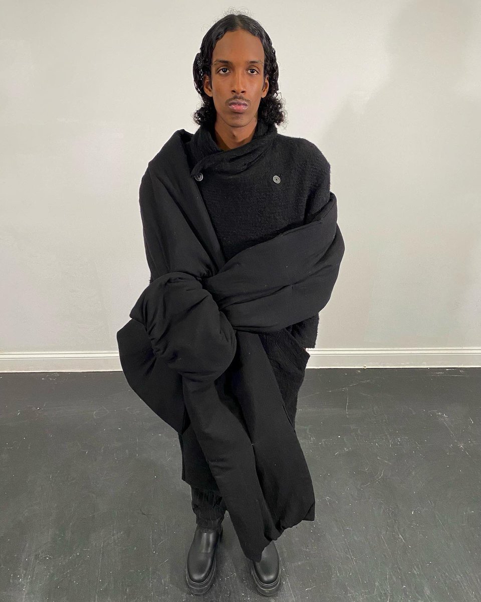 Denimani's tweet photo. These 2 pieces are a result of me experimenting with form and texture. The vest was inspired by tension between stretched materials. The body wrap can be worn multiple ways, maximizing utility and versatility within a simple silhouette. https://t.co/xHfSzm5etH