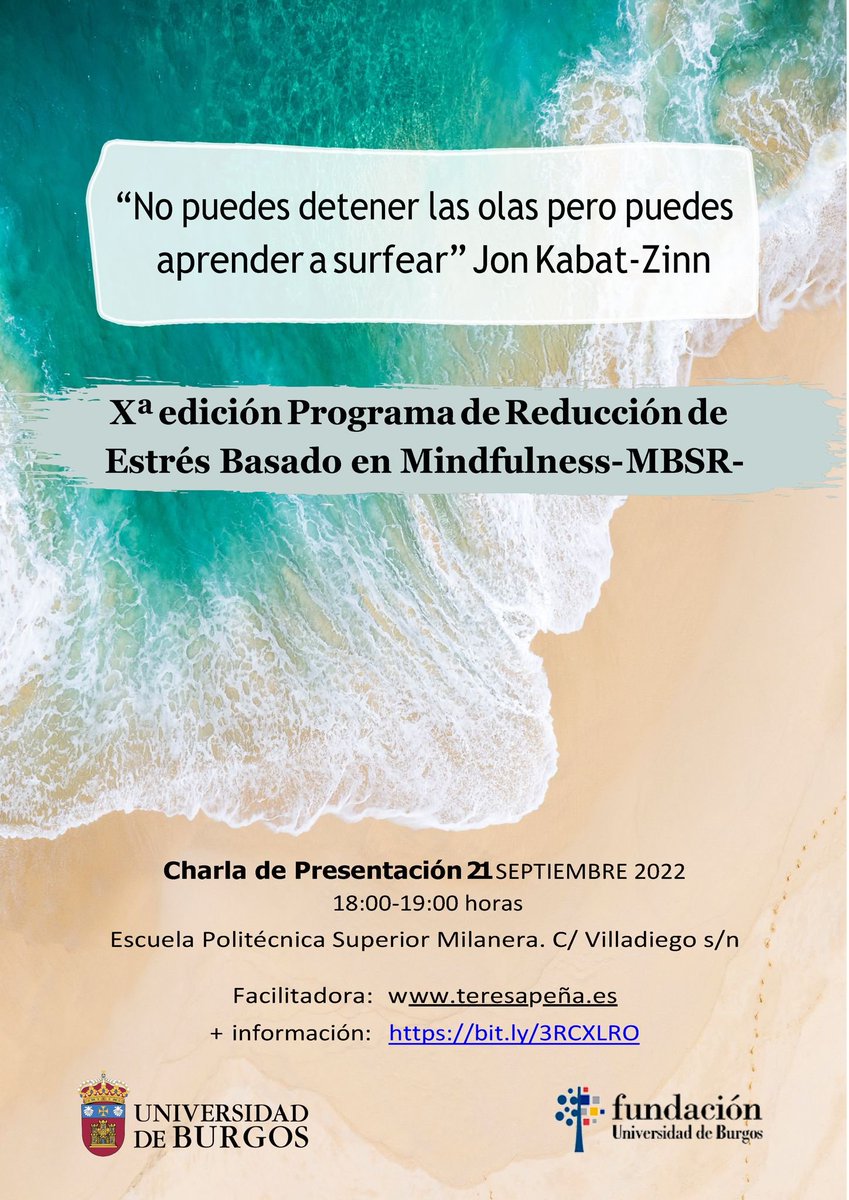 Fundcajaburgos's tweet photo. Durante este curso también recibiremos en el #PalaciodeSaldañuela a un nuevo grupo de aprendices en la práctica de #Mindfulness en un programa organizado por @UBUEstudiantes y @teresapp2 

▶Miércoles 21 septiembre: presentación 'Reducción del Estrés basado en Mindfulness' https://t.co/U5BKszolMq