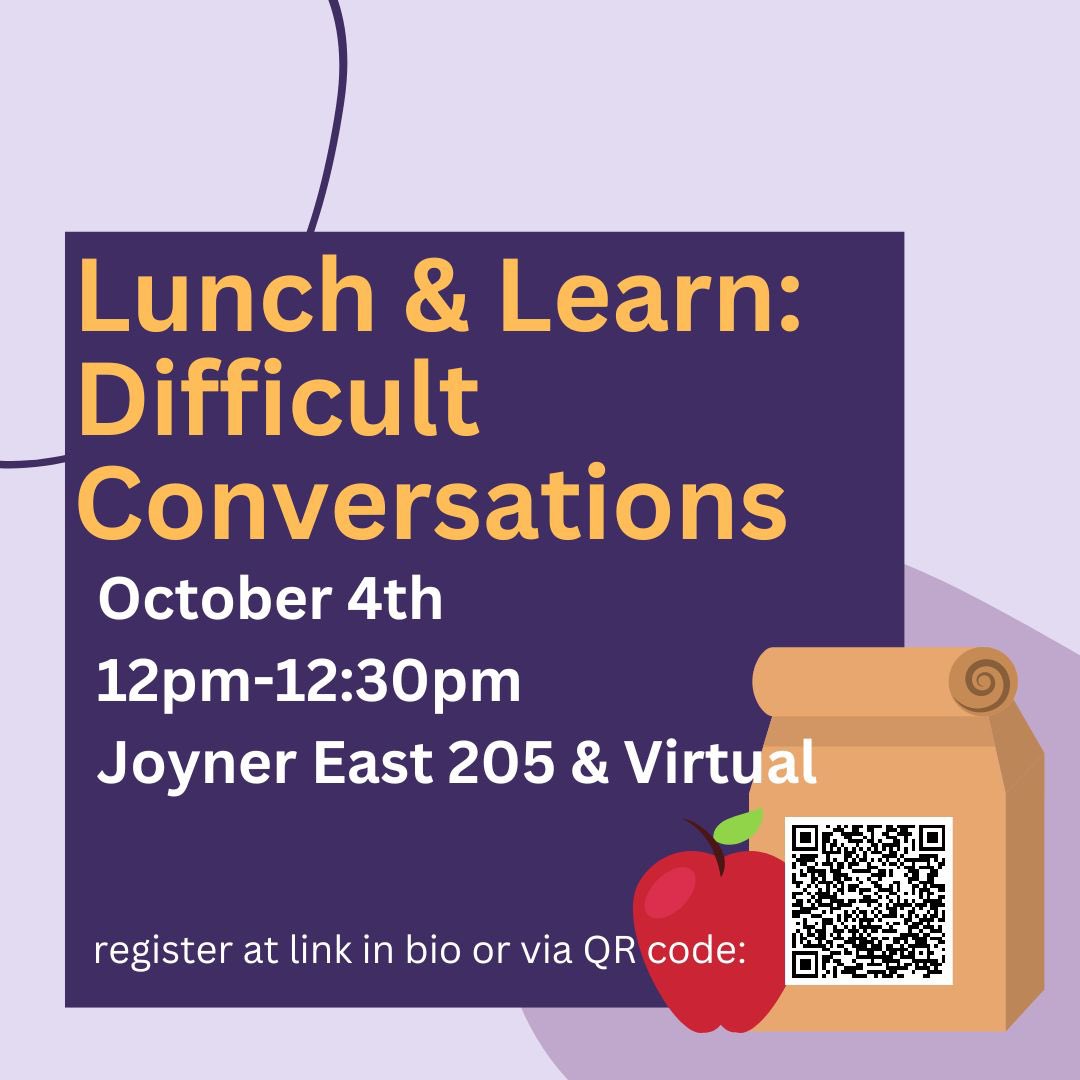 Want to learn tips and tricks for successfully conquering conversations that make you a little ✨uncomfortable✨? Spend your lunch break with us Oct. 4 at 12pm either in the Center or virtually. Register here: docs.google.com/forms/d/e/1FAI…