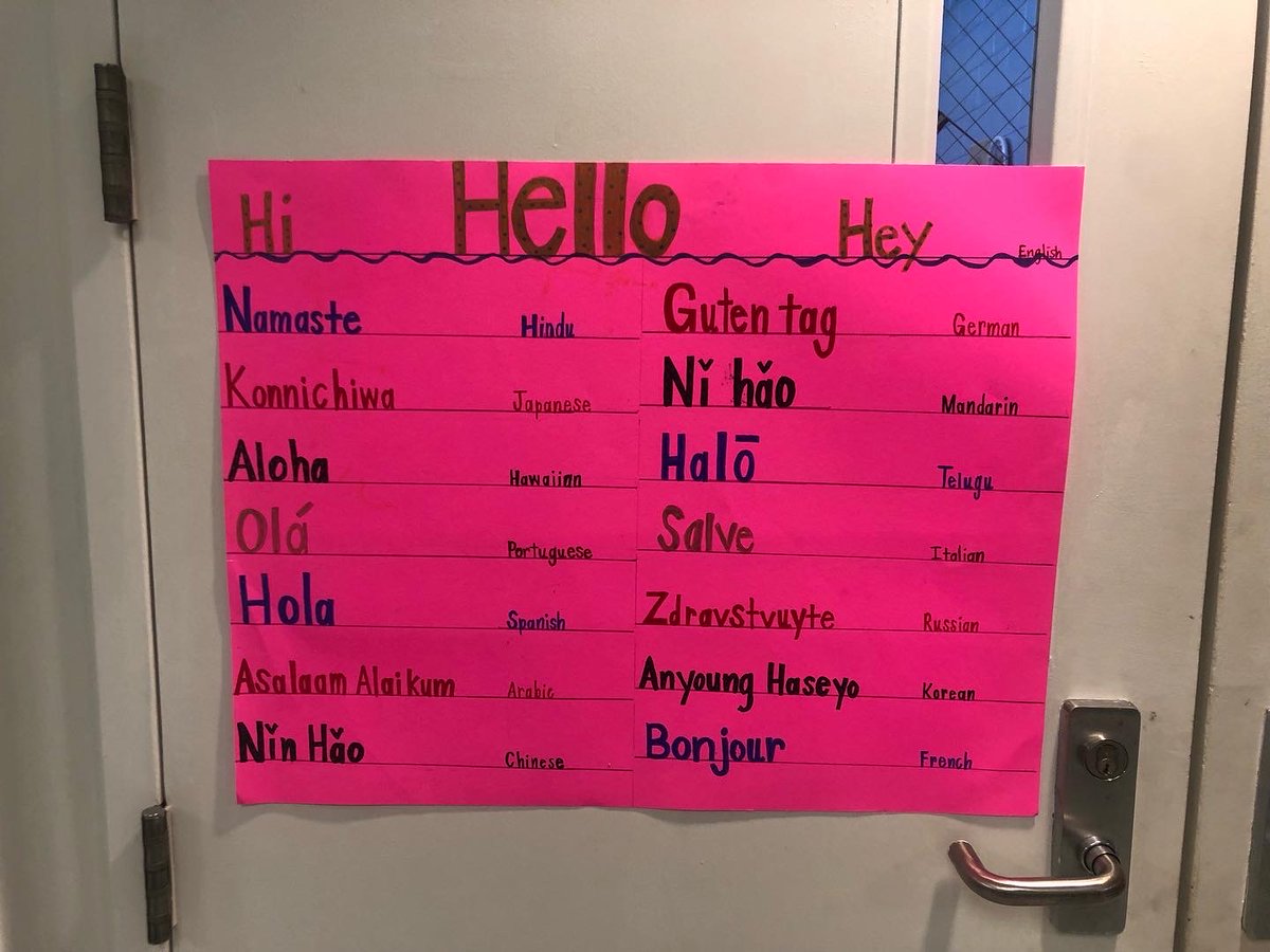 WeddingtonESNC's tweet photo. WDES started with Hello in different languages on this Meet and Greet Monday! #sandyhookpromise #startwithhelloweek #bettertogether #umatterinucps @aghoulihan @umatterinucps https://t.co/Jb8jePRS5o