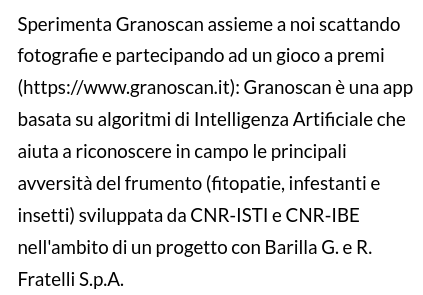 massimowww's tweet photo. Il 30/9/2022 Vi aspettiamo a @brightnightIT  GRANOSCAN: Una app basata sull' #intelligenzaartificiale per l' #agricoltura #sostenibile @IstiCnr_It  e #IbeCnr @barillagroup @CNRsocial_ @silabcnr https://t.co/guApjE6vfG