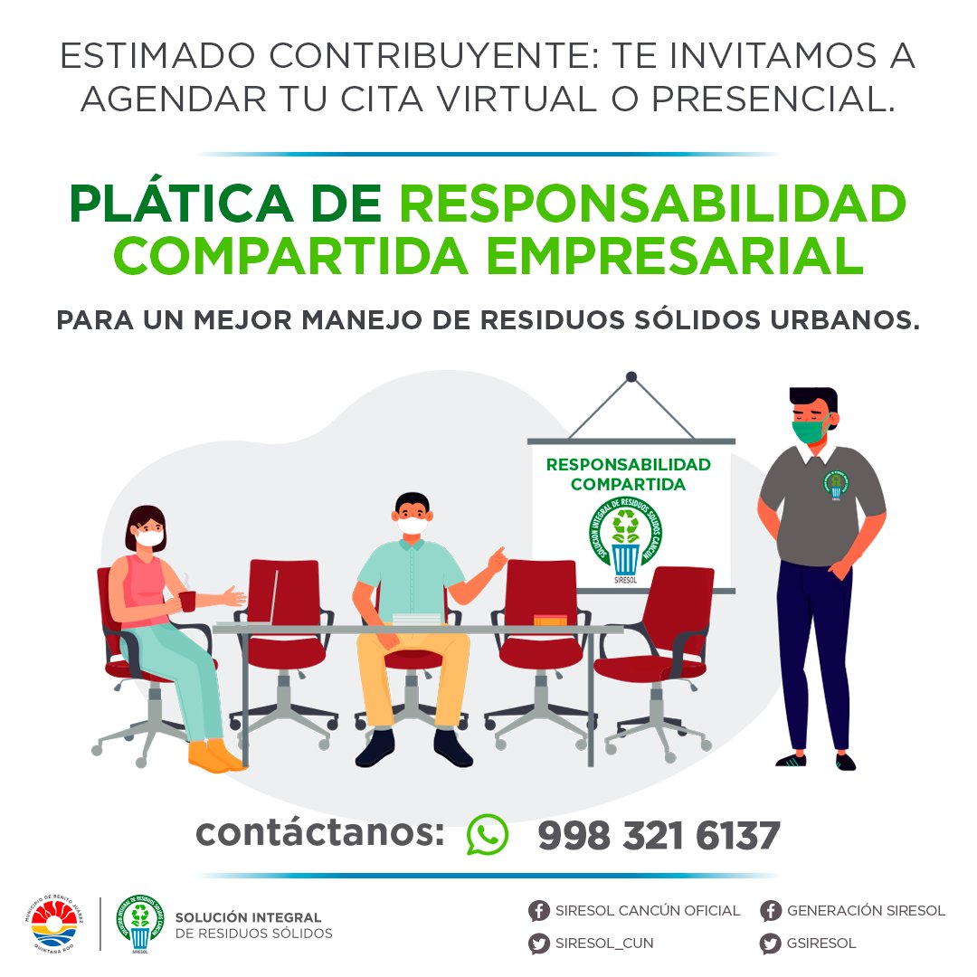 GSiresol's tweet photo. Te invitamos a que agendes la plática de "Responsabilidad Compartida Empresarial" para capacitar al personal de tu centro de trabajo en materia de separación de residuos sólidos. Whatsapp 998 321 6137. #SepararSíFunciona #PorUnCancúnMásLimpio https://t.co/yKyj2izvmk