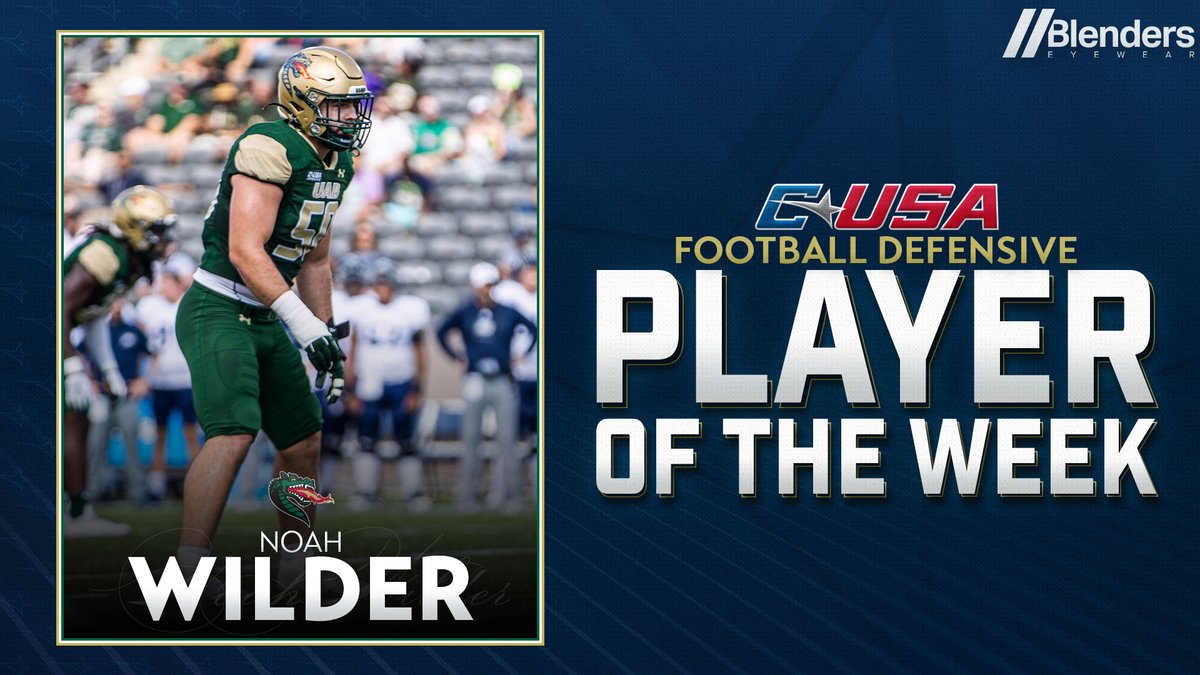 🏈 𝗣𝗹𝗮𝘆𝗲𝗿 𝗼𝗳 𝘁𝗵𝗲 𝗪𝗲𝗲𝗸 🏈

<a href="/UAB_FB/">UAB Football</a>’s Noah Wilder (<a href="/noahwild4/">Coach Wilder</a>) is the #CUSAFB Defensive Player of the Week presented by <a href="/BlendersEyewear/">Blenders //</a>!

🏅1️⃣ | bit.ly/3SaL80a