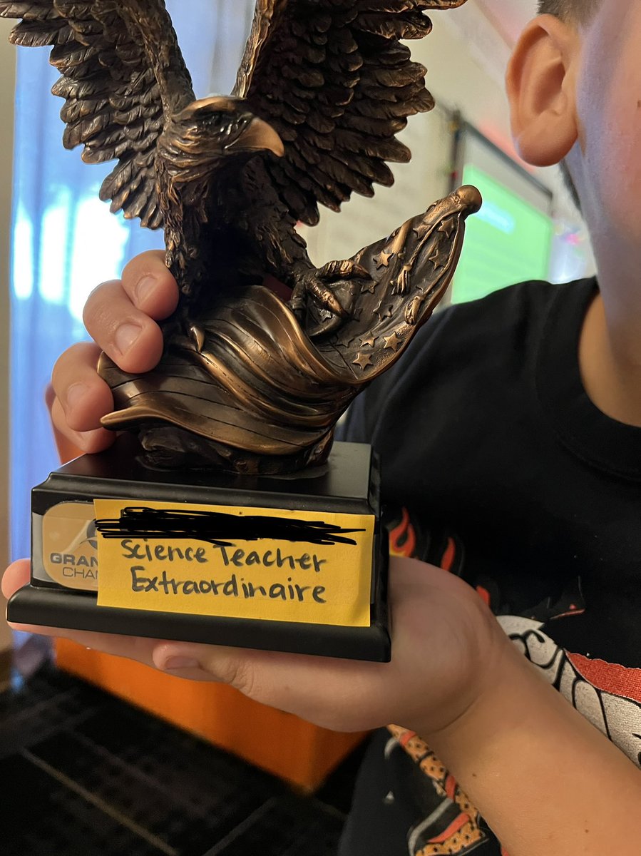 Teaching about character traits, I used weather vs. climate to show the differences between character feelings vs. traits. This student dropped some serious science knowledge to the class… He now gets to carry around my trophy for the rest of the day!! 🤓🤍