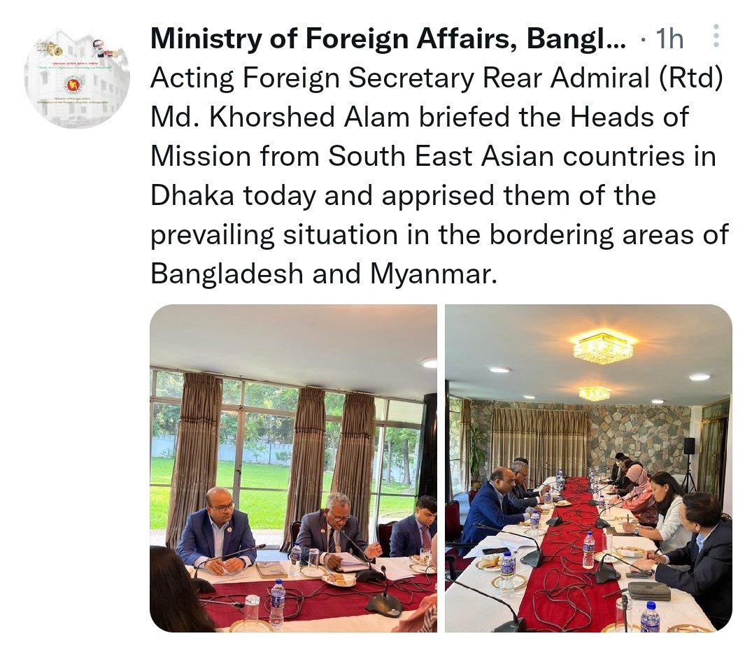 MayWongST's tweet photo. #Bangladesh had earlier summoned #Myanmar ambassador to protest against the shelling by Myanmar #military into its territory. After which, #Dhaka briefed Southeast Asian diplomatic representatives based in Bangladesh on issue https://t.co/DIcMxlkh4d… #WhatsHappeninglnMyanmar https://t.co/nPXwP1AHOK