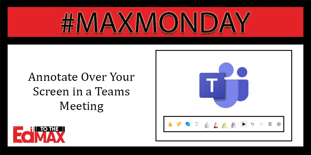 This week's #MAXMonday tip comes from Specialist Paul Wagner: <a href="/pwagnerlcisd/">Paul Wagner</a>. You can now annotate over whatever you are sharing on your screen in Microsoft Teams. Choose if just you can annotate or if anyone can! Learn more here:  edtothemax.com/annotation-too…