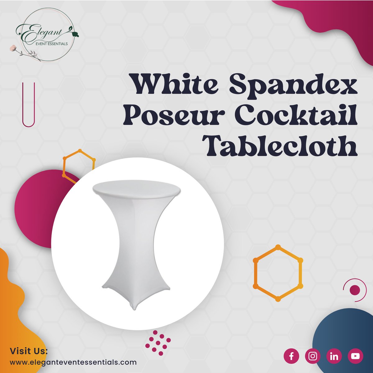 ElegantEventE's tweet photo. Don't want to get your #cocktail table dirty every time with drink marks and spills.

We know how hard it is to get rid of them. So, we have the perfect solution for you. Our White Spandex Cocktail #Tablecloth is highly durable and easy to clean.

#ElegantEventEssentials #Decor https://t.co/MjL4sAbdgx