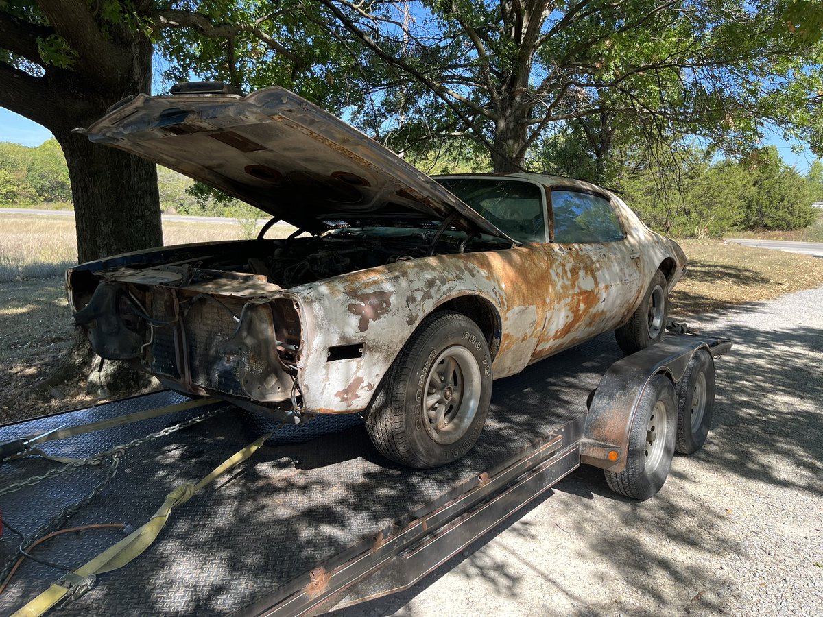 Latest shop purchase, freshly drug out of a barn after 41 years.  

1974 Firebird Formula 455, functional Ram Air option, plus AC, PS,PB, and factory 8 track.  

Pretty damned solid old car, especially for $550…
#formula455