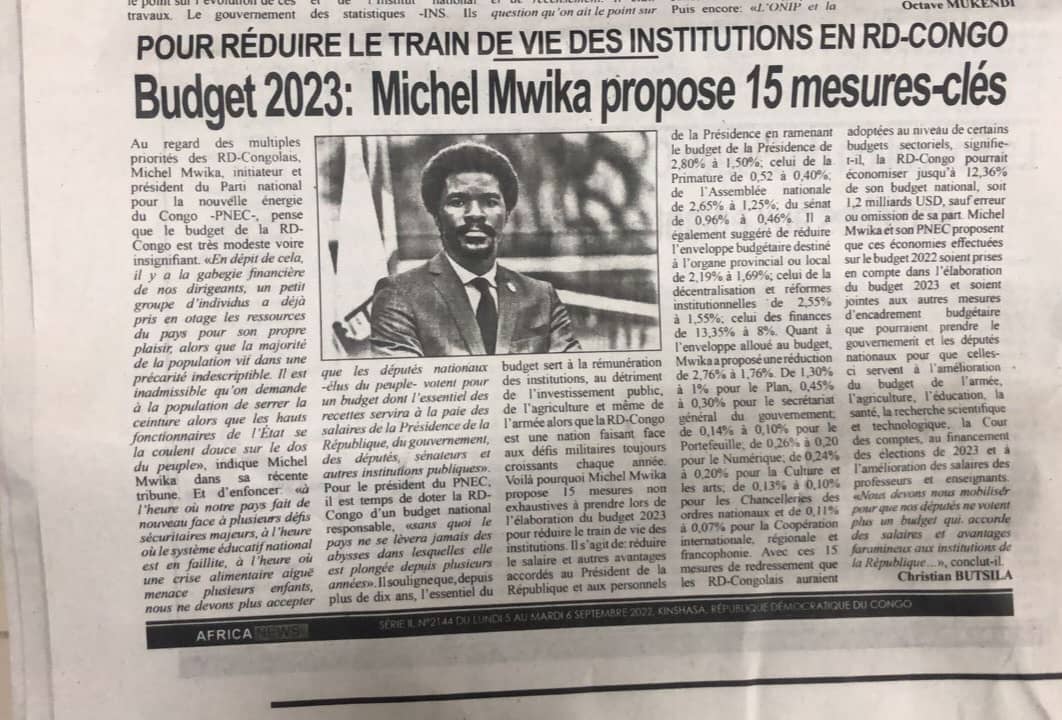 JeunessePNEC's tweet photo. Budget 2023 : Nous avons officiellement informé le ProGouv de Kinshasa de notre volonté à sensibiliser la population sur les réformes importantes liées à la répartition de notre budget, au regard de son déséquilibre et des défis sécuritaires et alimentaires de la RDC. #15mesures https://t.co/65yaA2LF4T
