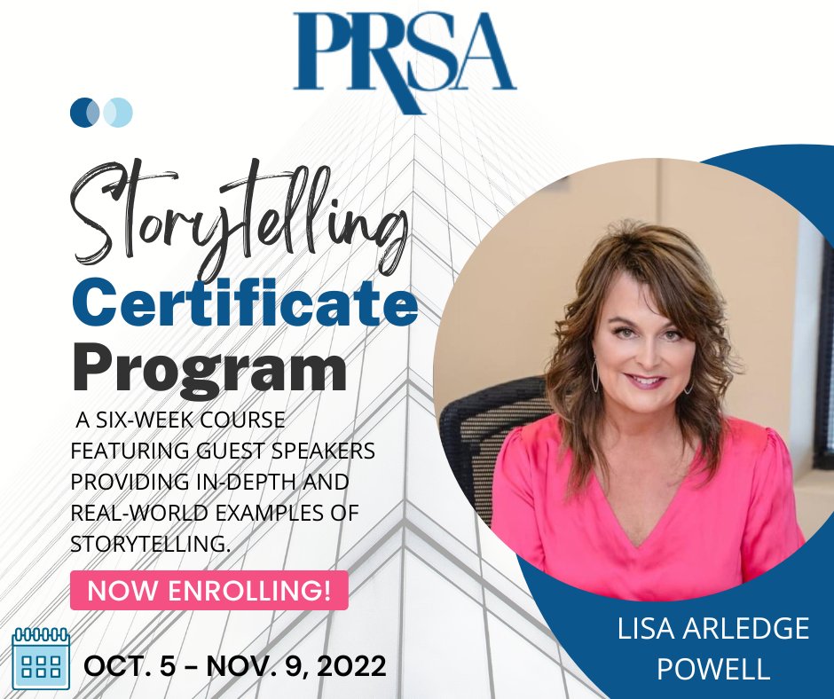 A project I've been working on this summer is almost ready to share! The <a href="/PRSA/">PRSA</a> Storytelling Certificate Program is a live, online program of six modules where attendees will learn how to use strategy to create stories with purpose for their brand. lnkd.in/gyR2H7Ev
