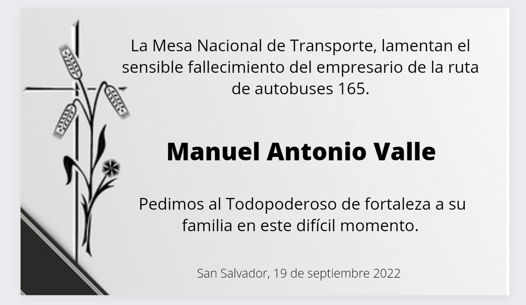 MNacionalTSV's tweet photo. Mesa Nacional de Transporte, lamentan el sensible fallecimiento del empresario de autobuses, Manuel Antonio Valle. https://t.co/lL5Nkjinsx
