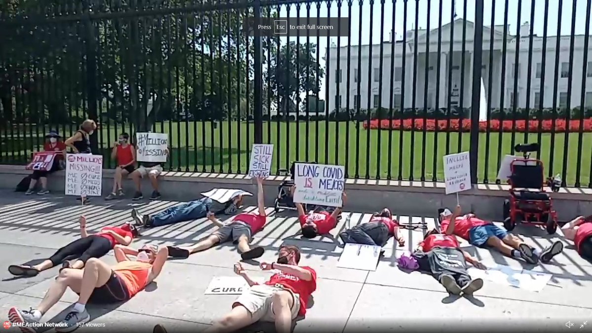 Civil Disobedience has begun the next stage- lying down and blocking the sidewalk. Right now honestly our #pwME &amp; #LongCovid probably are slightly relieved to lie down but we know the heat is rough! Send your love  &amp; SHARE the livestream. #NationalEmergency #CovidIsNotOver