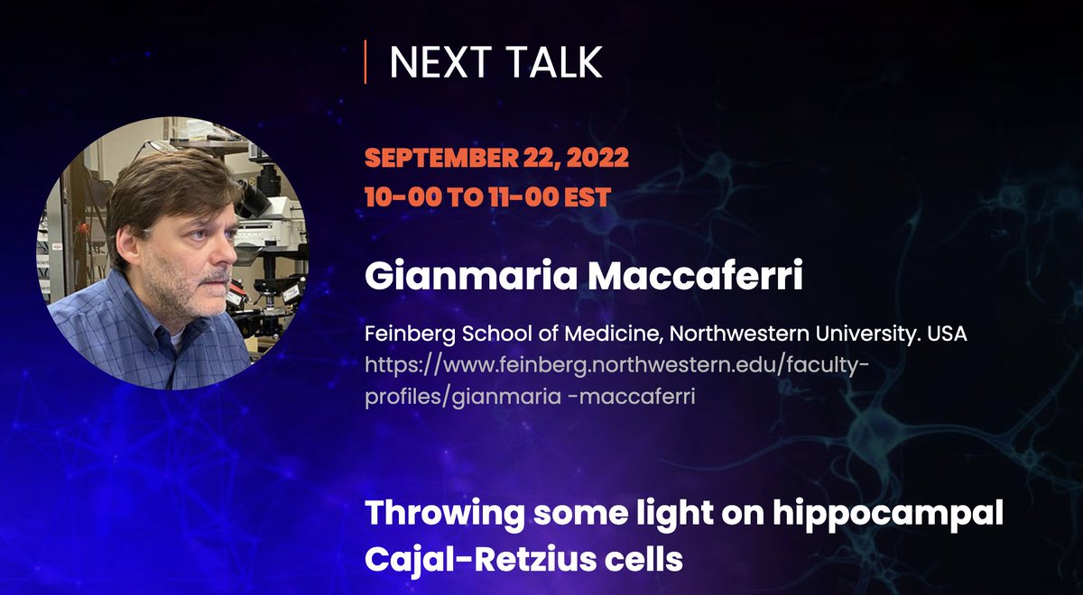 NeuroWire Virtual Club (@neurowireclub) on Twitter photo Another week, another <a href="/NeuroWireClub/">NeuroWire Virtual Club</a> virtual seminar! This week we host Dr. Gianmaria Maccaferri from <a href="/NUFeinbergMed/">Northwestern Feinberg School of Medicine</a>:
'Throwing some light on hippocampal Cajal-Retzius cells'
Thursday 22 Sept, 10 AM EST!
Sign up at neurowire.ca Another week, another <a href="/NeuroWireClub/">NeuroWire Virtual Club</a> virtual seminar! This week we host Dr. Gianmaria Maccaferri from <a href="/NUFeinbergMed/">Northwestern Feinberg School of Medicine</a>:
'Throwing some light on hippocampal Cajal-Retzius cells'
Thursday 22 Sept, 10 AM EST!
Sign up at neurowire.ca